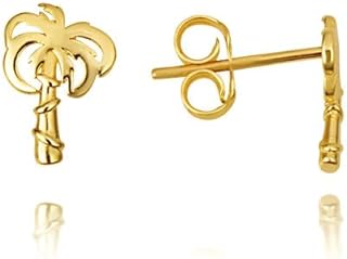 Endless Clasp 14K Yellow Gold Palm Tree Stud Earrings for Stylish Women with Seaside Motif Design