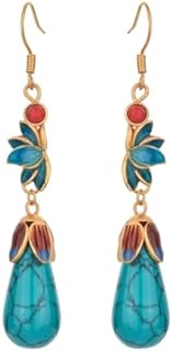 Women's Elegant Turquoise Dangle Drop Earrings with French Wire and 14K Gold Plated 925 Sterling Silver Hook, Oval-Shaped Cute Turquoise Jewelry Gift for Teens
