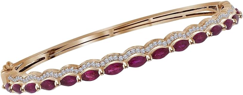 Dazzling 0.4 Carat Diamond & Natural Ruby Bangle Bracelet with Box Chain & Tongue Clasp for Women in Rose Gold