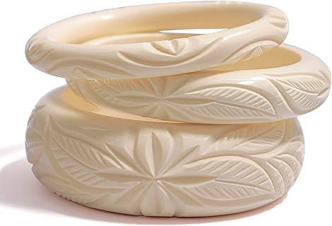 White Colored (Resin) Acrylic Bangle Bracelet Set (2.6 Inches)