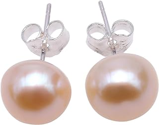 JYX Pearl Sterling Silver Earrings 9mm Black White Pink and Lavender Freshwater Pearl Studs Earrings
