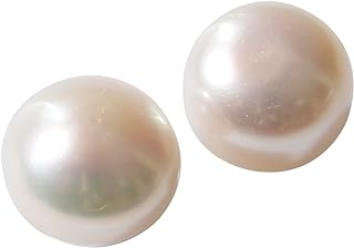 HDOUY 9.5mm - 10mm Freshwater White Real Pearl Stud Earrings for Women - Genuine 925 Silver