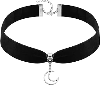 Chic RareLove Halloween Choker Necklace with Ball Chain/Clasp, Alloy Crescent Moon Pendant for Women, Gothic/Spooky Design