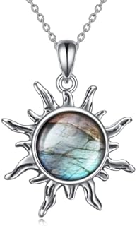 Women's Dainty Sterling Silver Sun Necklace with Adjustable Rolo Chain and Labradorite Gemstone Accent, Perfect Gift for Her