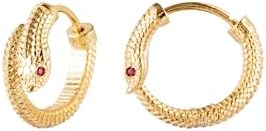 18K Gold Vermeil Hognose Snake Hoop Earrings with Ruby Accents for Women and Men with Hinged Hoop Back Design