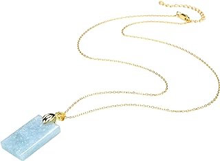 Lobster Clasp Rectangular Aquamarine Crystal Pendant Necklace with Sterling Silver Cable Chain for Women and Girls - Handmade & Durable, by D'SIRE D'LIGHTFUL Pearlz Ocean