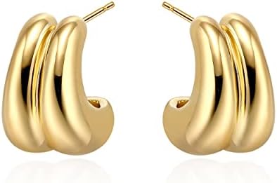 Gold Hoop Earrings for Women Girls 18K Gold Plated Chunky Hoop Earrings Statement Lightweight Thick Trendy Small Gold Open Hoops Fashion Jewelry Gifts