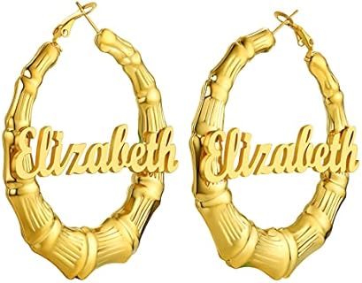 Novelty Bamboo Hoop Earrings For Women, Minimalist and Chic Jewelry, Black/18K Gold Plated Stainless Steel Earrings Hypoallergenic, Size:40mm/60mm/80mm, Come Gift Box