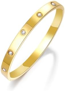 Buckle Clasp Gold Filled Cuff Bracelet with Box Chain and Zircon Gems for Women, Chunky Nail Bracelet Design