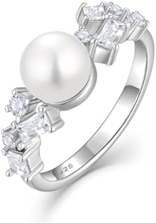STARCHENIE Pearl Ring 925 Sterling Silver Wedding Engagement Jewelry Gift for Women Size 5-10
