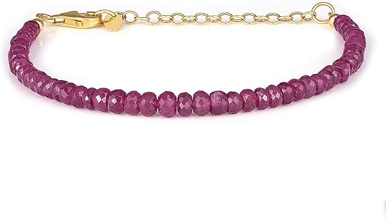 Lobster Claw Ruby Bead Bracelet with C-link Chain, Sterling Silver Red Bead- Encrusted Tennis Bracelet for Women, Rondelle Design