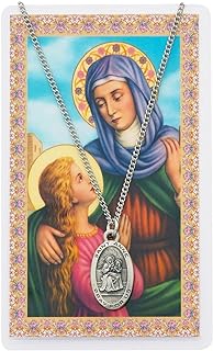 Saint Anne 7/8-inch Pewter Medal Pendant Necklace with Holy Prayer Card