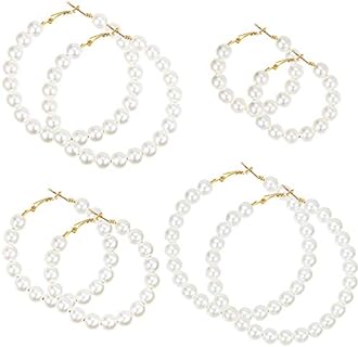 4 Pairs Faux Pearl Hoop Earrings for women Large Circle Dangle Drop Earrings Artificial Pearl Beaded Earrings Jewelry Birthday Gift for Women Girls