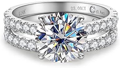 Solid 14K White Gold 4.14CTTW (3CT Center Stone) Moissanite Bridal Ring Set, Real Gold | D Color and Flawless Moissanite | Wedding Anniversary Ring Set