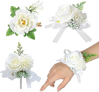 Vspek Bracelet Mariée Fleurs avec Design Réaliste, en Soie Confortable et Ajustable, 12,7 x 12,7 x 1,3 cm. Idéal pour Mariages et Bals, pour Famille et Amis
