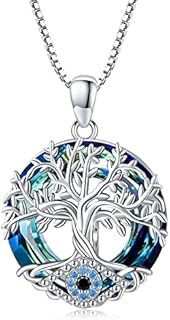 Midir&Etain Women's Sterling Silver Tree of Life & Evil Eye Pendant Necklace with Box Chain, Celtic Inspired Jewelry Gift