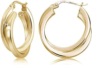 Hoops & Loops 925 Sterling Silver Square-Tube Double Twisted Click-Top Hoop Earrings for Women & Teen Girls, Silver, Yellow & Rose Gold Flashed Sterling Silver 15mm, 20mm, 25mm