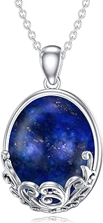 Lapis lazuli Necklace 925 Sterling Silver Natural Blue Lapis Gemstone Pendant Western Bohemian Jewelry Gifts for Women Girls
