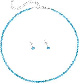 Radiant Genuine Stone Choker and S925 Earrings Set with Lobster Clasp - Blue Turquoise Gems, Silver Plated Brass - Perfect for Special Occasions