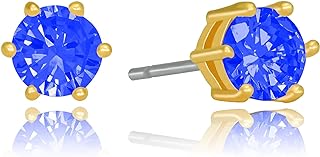 LIFETIME JEWELRY Cubic Zirconia Circle Birthstone Stud Earrings 24k Gold Plated