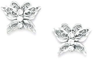 14k White Gold Screw-Back Cubic Zirconia Embellished Angel Wing Stud Earrings, Women's Exquisite Butterfly Design - Dainty 8x10mm Enduring Jewelry Gift