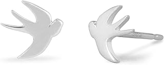 Sterling Silver Bird Silhouette Stud Earrings with Push Back Finding for Jewelry Lovers, Elegant Hypoallergenic Design by Boma Jewelry