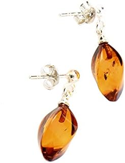 AmberJewelry Genuine Baltic Amber And 925 Sterling Silver Drop Earrings - Cognac Twisted Baltic Amber Earrings Healing Baltic Amber Jewelry Pendientes de ámbar báltico