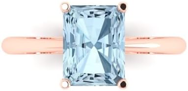 2.5 ct Radiant Cut Natural Aquamarine 14k Yellow Gold Solitaire Wedding Engagement Bridal Promise Ring