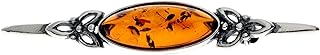 SilverAmber Jewellery - 925 Sterling Silver & Genuine Baltic Amber Jewelry - Celtic Brooch GL804
