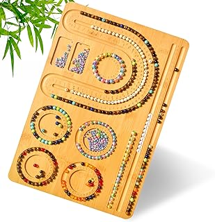 DEVIENG Bamboo Bracelet Bead Board in Natural Finish with Versatile Grooves for DIY Jewellery Designing, Suitable for Kids & Adults, All Season Use