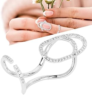 Agatige Modern Silver Rhinestone Nail Ring for Women with Adjustable Feature and Nail Art Charm for Parties, Weddings, and Everyday Use