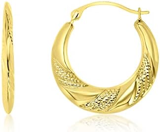 Diamond Cut Cubic Zirconia Encrusted 14K Yellow Gold Swirl Hoop Earrings for Women with Click-Top Back Finding