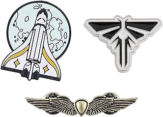 "The Last Of Us" Gold Angel Wings, Fleet Spaceship, Fireflies Pins - Alloy Enamel Brooch with Pin Clasp for Men and Women TV Fans - Three Piece Cosplay Jewelry Collection