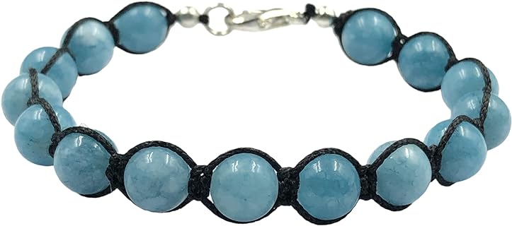 AAA " AQUAMARINE DYED T " Natural Healing Power Gemstone Crystal Beads Unisex Bracelets 8mm .Cuff, Yoga & Meditation Bracelet , Woven Bracelet , Charm Bracelet , Thread Wrap Bracelet , Boho Bracelet , Gift for Men & Women ,Bye Bye Anxiety Bracelet, Handmade Bracelet for Reiki Healing