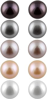 925 Sterling Silver Genuine Pearl Earrings Set for Women | AAA+ Quality Genuine Freshwater Cultured Pearl Earrings Set | 7-8mm Multicolored Pearl Earrings for Women by Splendid Pearls