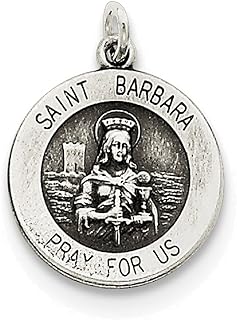 Saint Antiqued Medal Pendant Necklace in Sterling Silver with Secure Clasp for Timeless Elegance - Round Design