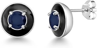 Elegant Gem Stone King Black Sapphire Stud Earrings in 925 Sterling Silver, Round 5MM, 1.2 Ct - Push Back Design for Women
