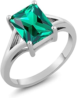 Gem Stone King 925 Sterling Silver Green Nano Emerald Solitaire Engagement Ring For Women (2.30 Cttw, Emerald Cut 9X7MM, Gemstone May Birthstone, Available in Size 5,6,7,8,9)
