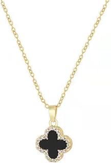 Stainless Steel Double Pendant Clover Necklace with Cubic Zirconia Beads Necklace for Women- Gold Plated- 16 inches to 18 inches Adjustible Chain- a Touch of Glamour. The necklace is perfect for everyday wear or special occasions.