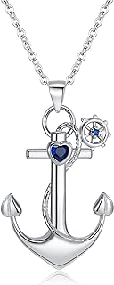 Sterling Silver Crystal Anchor Pendant Necklace with Spring Ring Clasp and Rolo Chain, Ideal Nautical Gift for Women and Girls