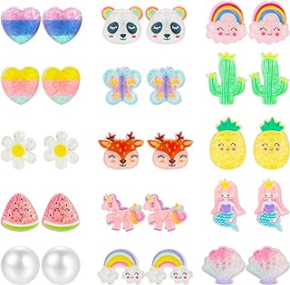 NEWITIN 15 Pairs Magnetic Stud Earrings for Girls Clip on Earrings Hypoallergenic Earrings Non Piercing Girls Earrings Cute Magnetic Earrings for Kids Women