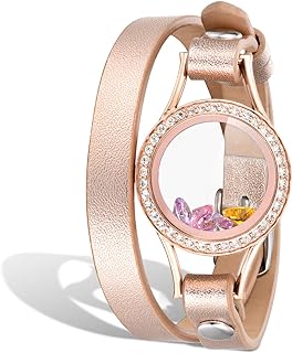 EVERLEAD Adult Bohemian Style 10 Real Leather Bangle Bracelet with 316L Stainless Steel Aromatherapy Essential Oils Diffuser Locket and Round Carved Design