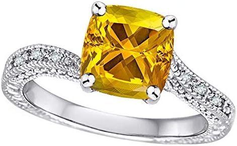 Star K 10k White Gold Antique Style Cushion-Cut Solitaire Engagement Ring with 7mm Amethyst Gemstone