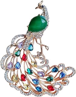 Rhinestone Peacock Green Enamel Brooch Lapel Pins for Women Girls Fashion Colorful Crystal Bird Animal Brooches Pin Dress Suit Hat Bag Clothes Accessories Cute Party Christmas Jewelry Gift for Her