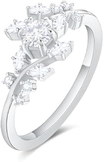 Art Deco G Color 0.3CT Moissanite Engagement Ring Leaf Shaped 0.35 Carat Cluster Marquise Moissanite Rings for Women Sterling Silver Wrap Band Moissanite Bridal Sets Wedding Rings Plated by Platinum 925 Silver Cocktail Rings for Her