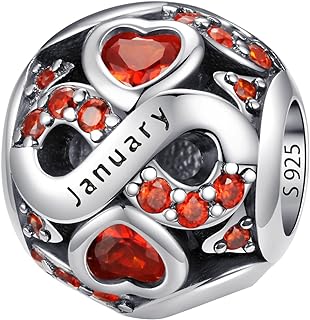 HappyStar Women's Birthstone Charms in 925 Sterling Silver with 5A Cubic Zirconia Pendant Bead - Perfect for Bracelets and Necklaces