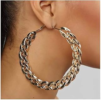 Punk Chunky Cuban Chain Hoop Earrings Geometric Large Round Loop Earrings Wedding Prom Party Festival Jewelry for Women and Girls
