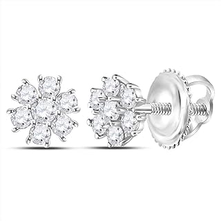 Diamond Deal White Gold Cluster Burst Earrings for Women with Screw Back