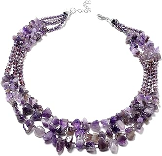 Shop LC Amethyst & Rose Quartz Beaded Necklace - Pink & Purple Crystal Layered Statement Necklace - Adjustable Gemstone & Bead Necklaces for Women - 18" - 20" Necklace LengthJewelry Birthday Mothers
