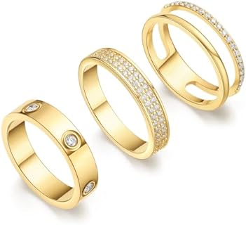 Gold Rings for Women Non Tarnish Stackable Rings Trendy Dainty 18K Gold Plated Stacking Rings Set Love Friendship Rings Band Rings Promise Wedding Engagement Rings Size 5-11